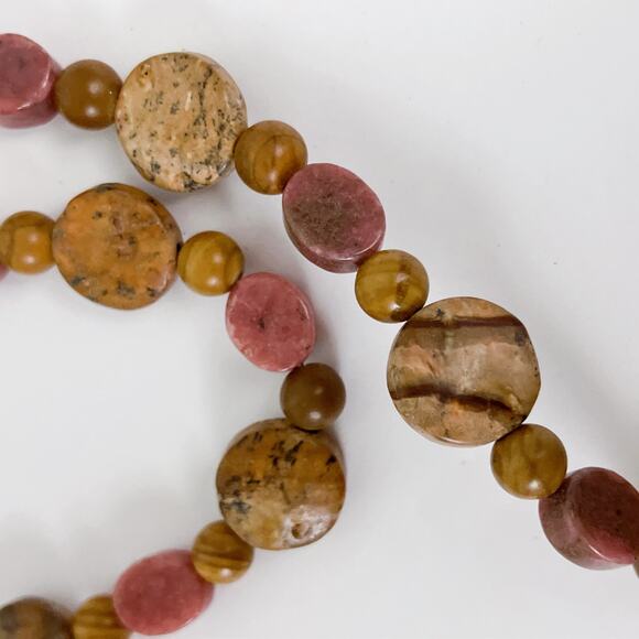 VTG Gemstone Rhodonite Picture Jasper Boho Artisan Necklace Statement Pendant - Picture 11 of 15
